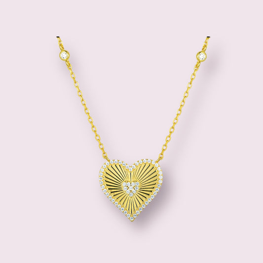 Fluted Pave Accent Heart Necklace 