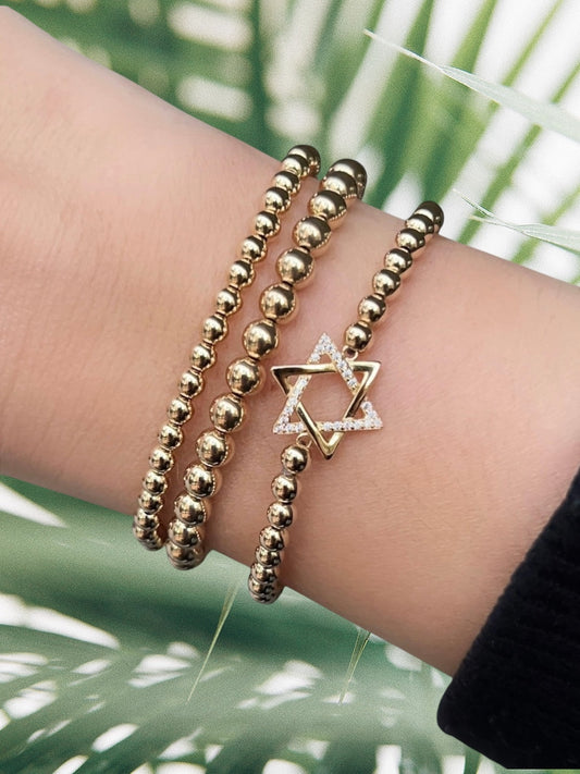 Gold Filled Beaded Intertwined Star of David Bracelet 