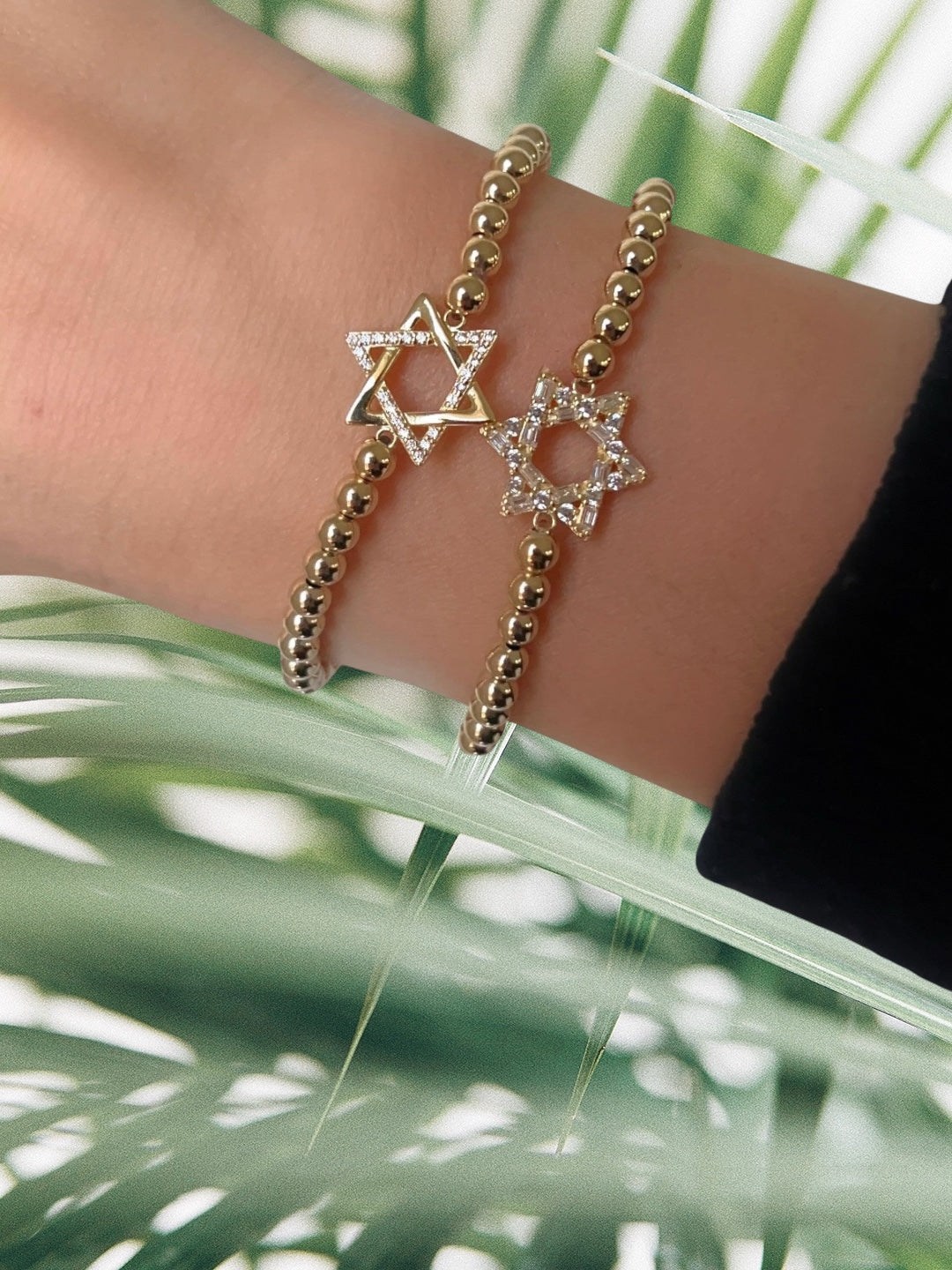 Gold Filled Beaded Intertwined Star of David Bracelet 