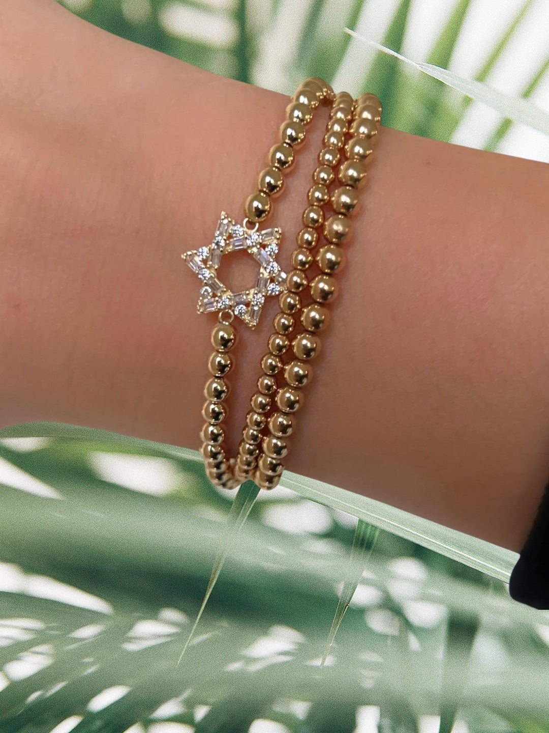 Gold Filled Beaded Baguette Star of David Bracelet 