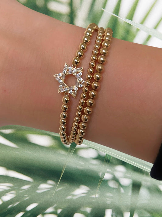 Gold Filled Beaded Baguette Star of David Bracelet 