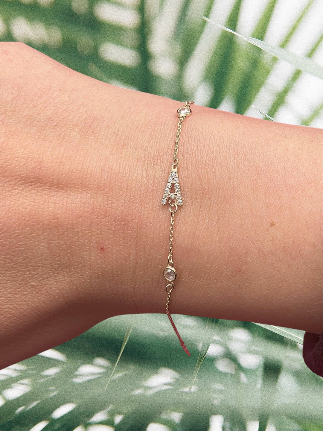 Solid 14k Gold CZ Initial Bezel Bracelet