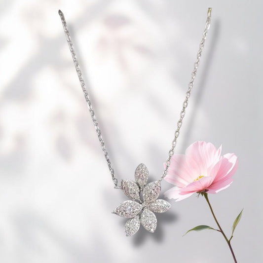 Pave Diamond Flower Necklace 