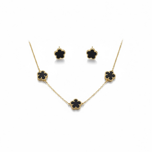 Black Enamel Flower Set 