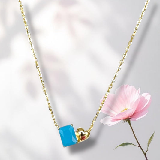 Emerald Cut Stone Heart Accent Necklace 