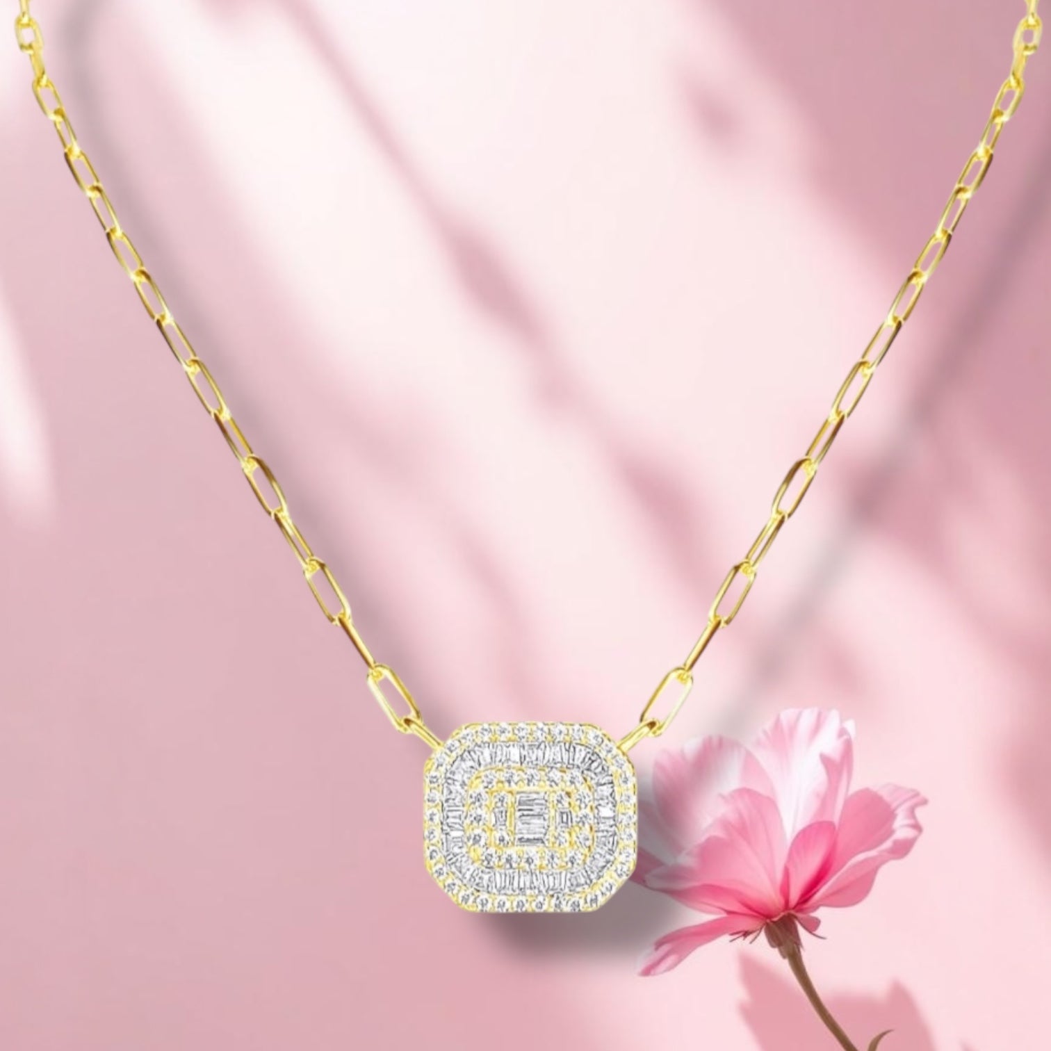 Emerald Cut Gem with Paperclip Chain 