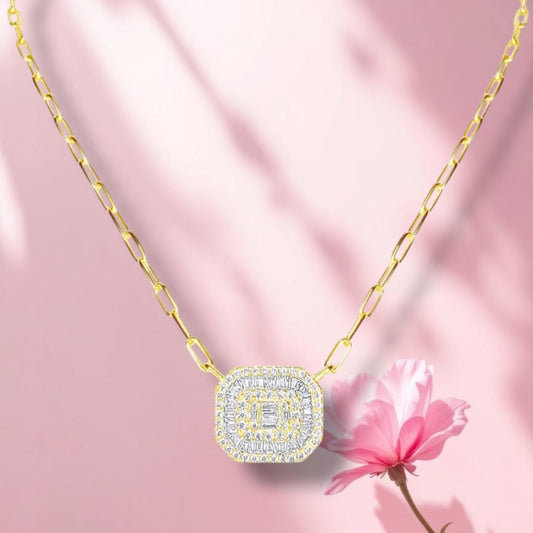 Emerald Cut Gem with Paperclip Chain 