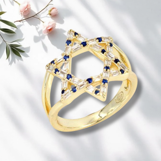 Colorful Accent Pave Star of David Ring 