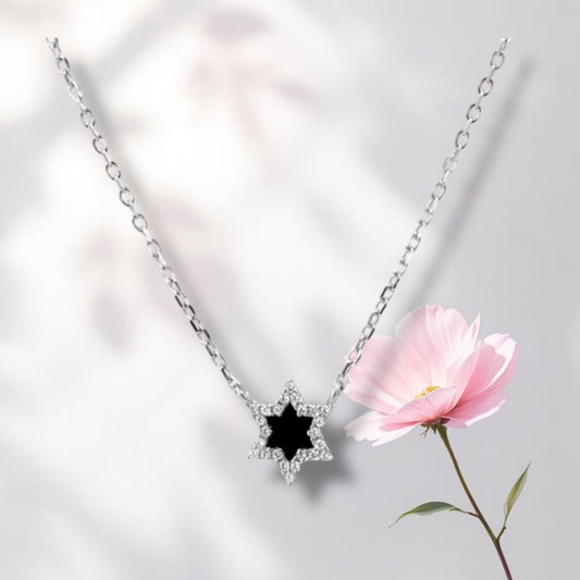 Black Enamel Star of David Necklace 