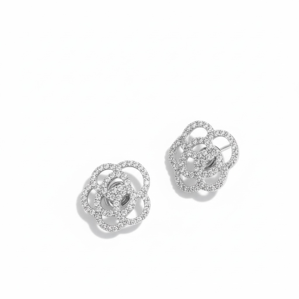 Pave Flower Earrings