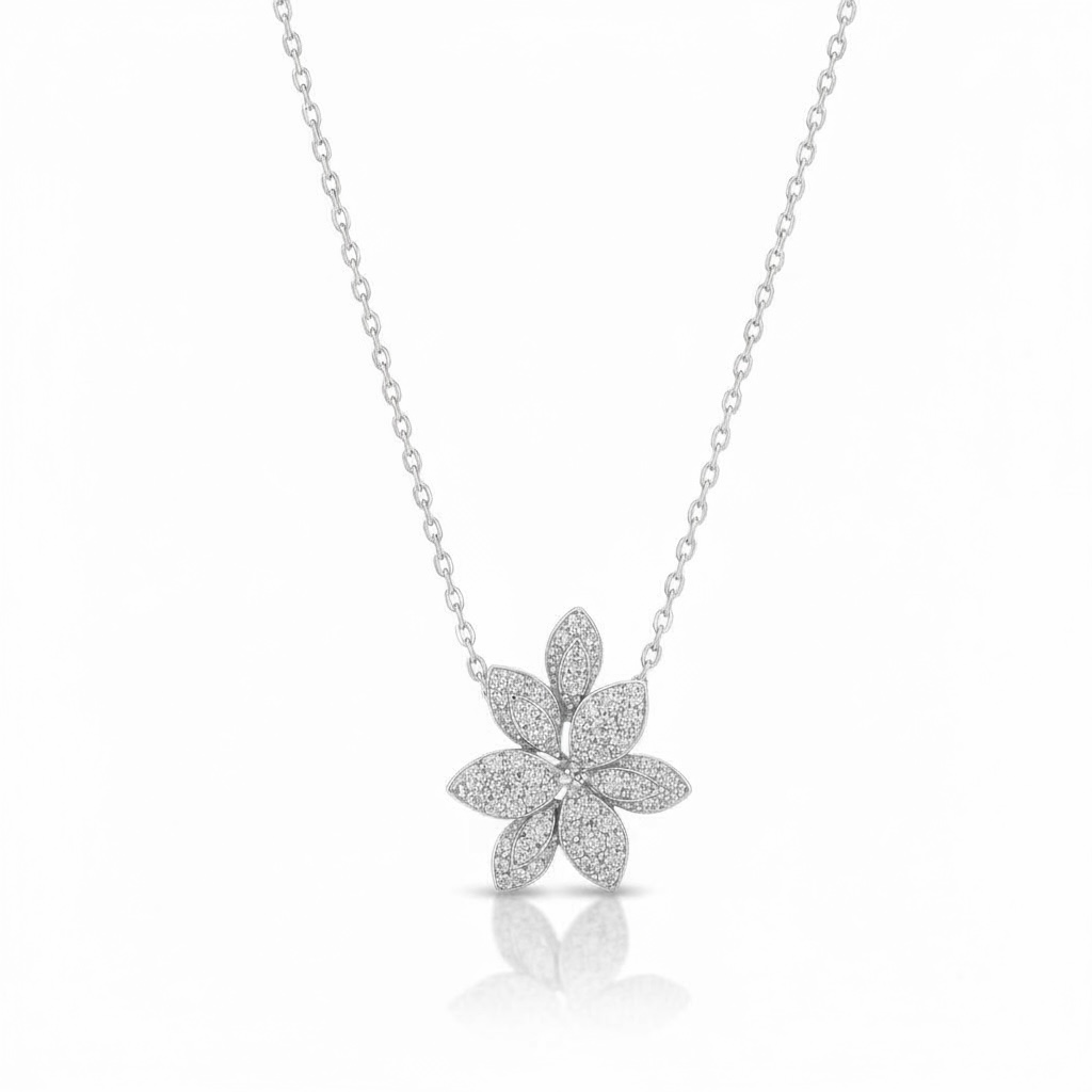 PAVE DIAMOND FLOWER NECKLACE 