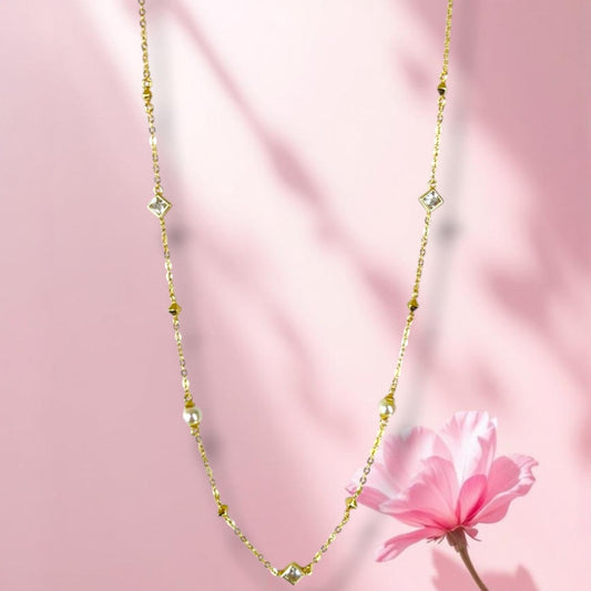 Dainty Pearl and Diamond Layering Necklace 