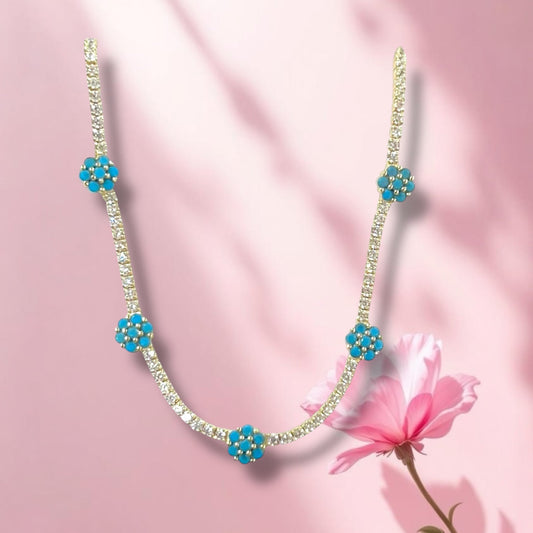 Turquoise Flower Tennis Necklace 