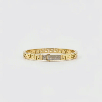 14k Solid Gold Greek Key Bangle