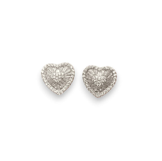 Baguette Heart Studs 
